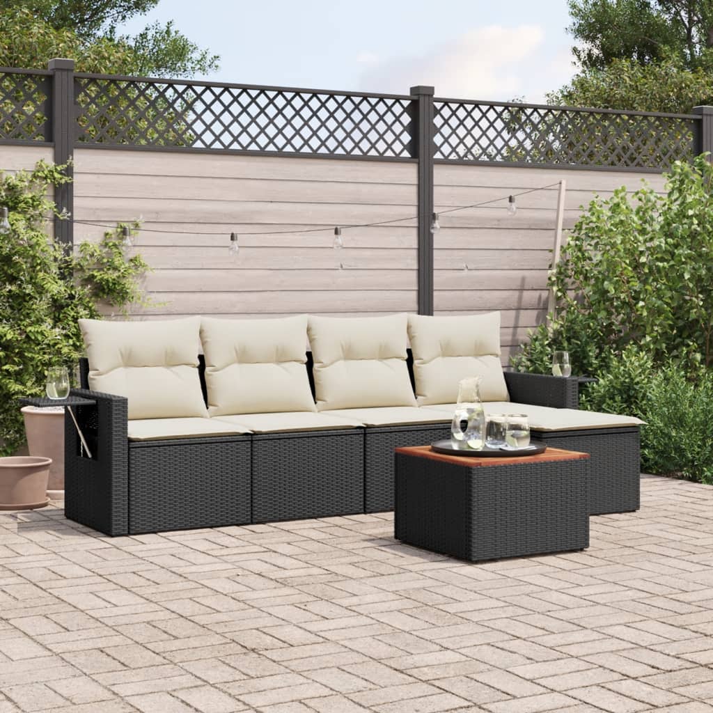 JUNG Vida 6-tlg. Garten-Sofagarnitur mit Kissen Schwarz Poly Rattan
