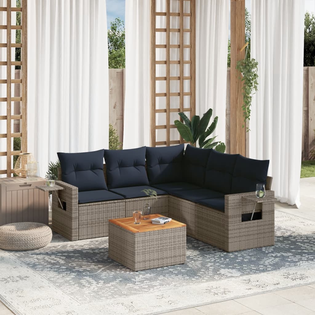 JUNG Vida 6-teiliges Gartensofa-Set mit Kissen, grau, Polyrattan