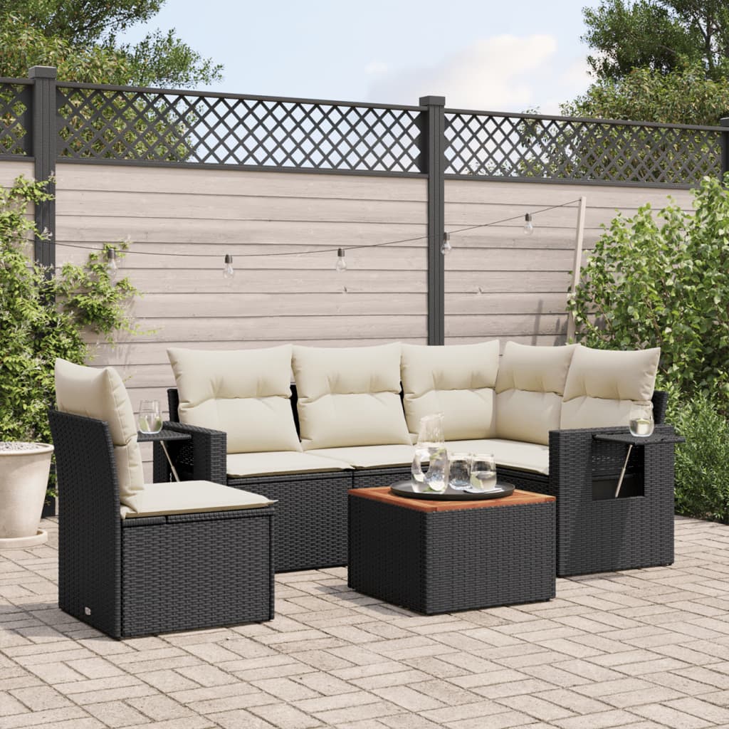 JUNG Vida 6-tlg. Garten-Sofagarnitur mit Kissen Schwarz Poly Rattan