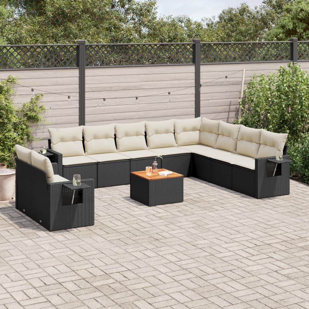 JUNG Vida 11-tlg. Garten-Sofagarnitur mit Kissen Schwarz Poly Rattan
