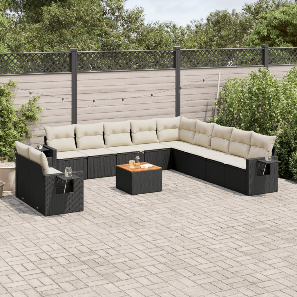 JUNG Vida 12-tlg. Garten-Sofagarnitur mit Kissen Schwarz Poly Rattan