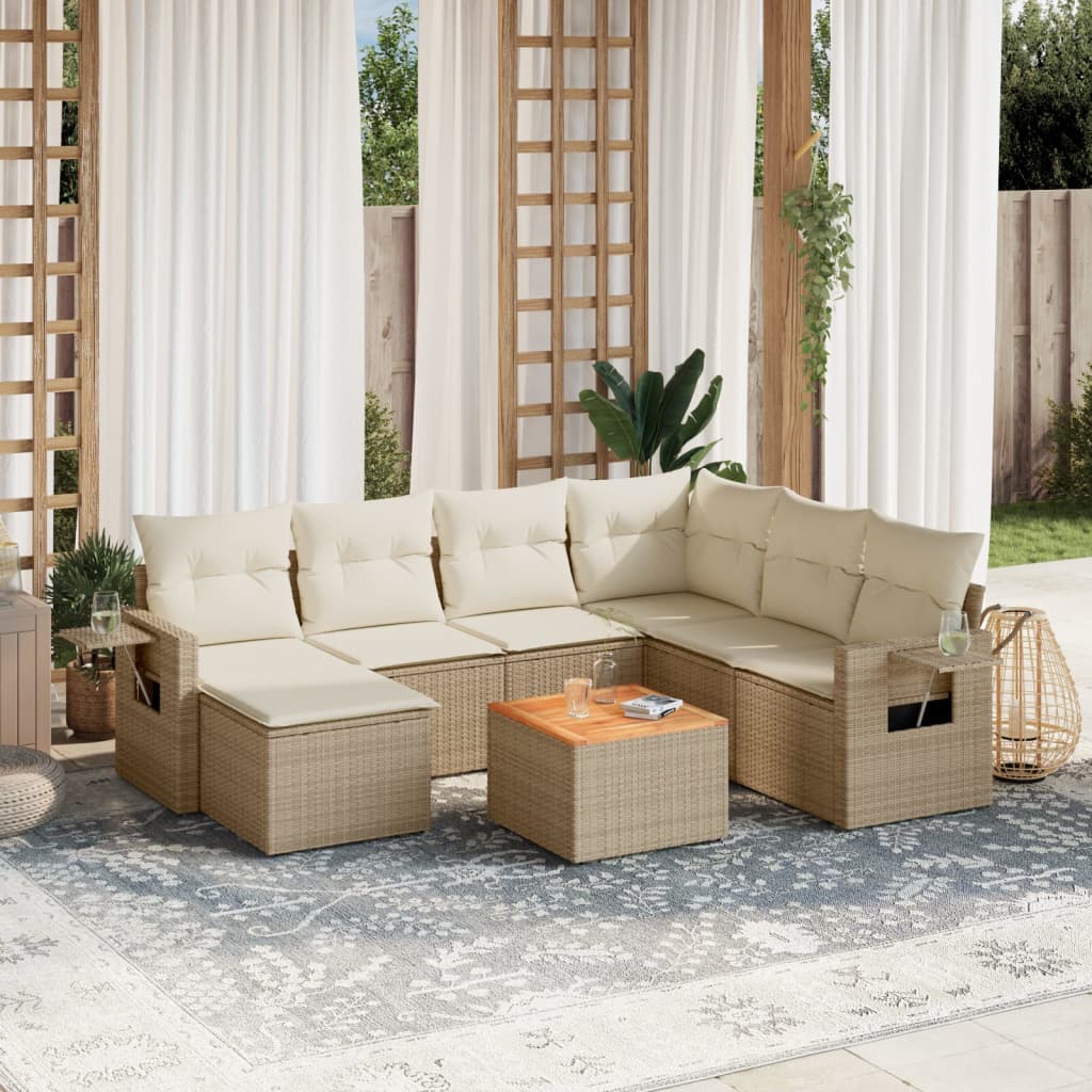 JUNG Vida 8-tlg. Garten-Sofagarnitur mit Kissen Beige Poly Rattan