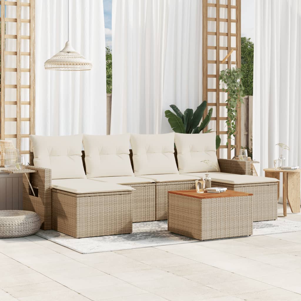 JUNG Vida 7-tlg. Garten-Sofagarnitur mit Kissen Beige Poly Rattan
