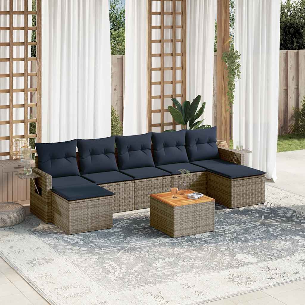 JUNG Vida 8-teiliges Gartensofa-Set mit Kissen, grau, Polyrattan
