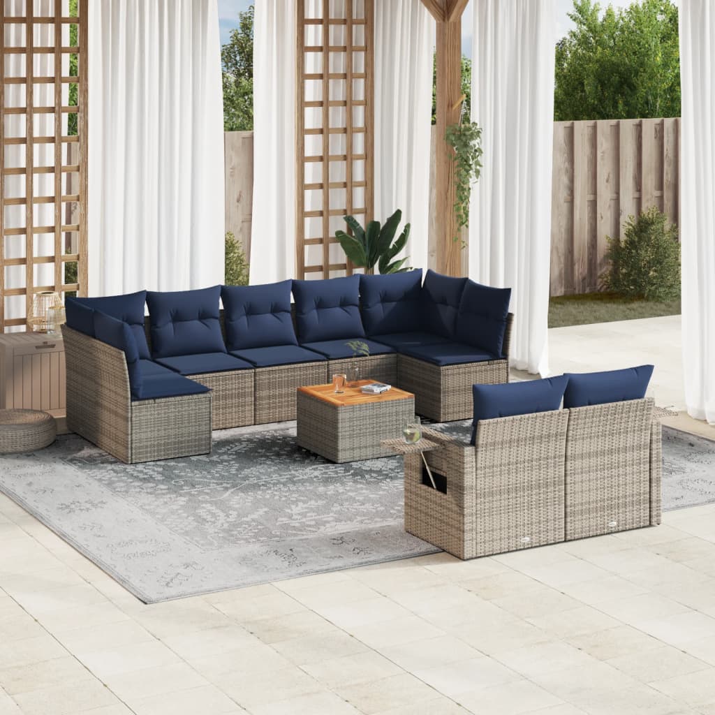 JUNG Vida 10-teiliges Gartensofa-Set mit Kissen, grau, Polyrattan