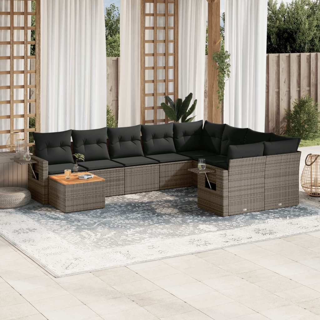 JUNG Vida 10-tlg. Garten-Sofagarnitur mit Kissen Grau Poly Rattan