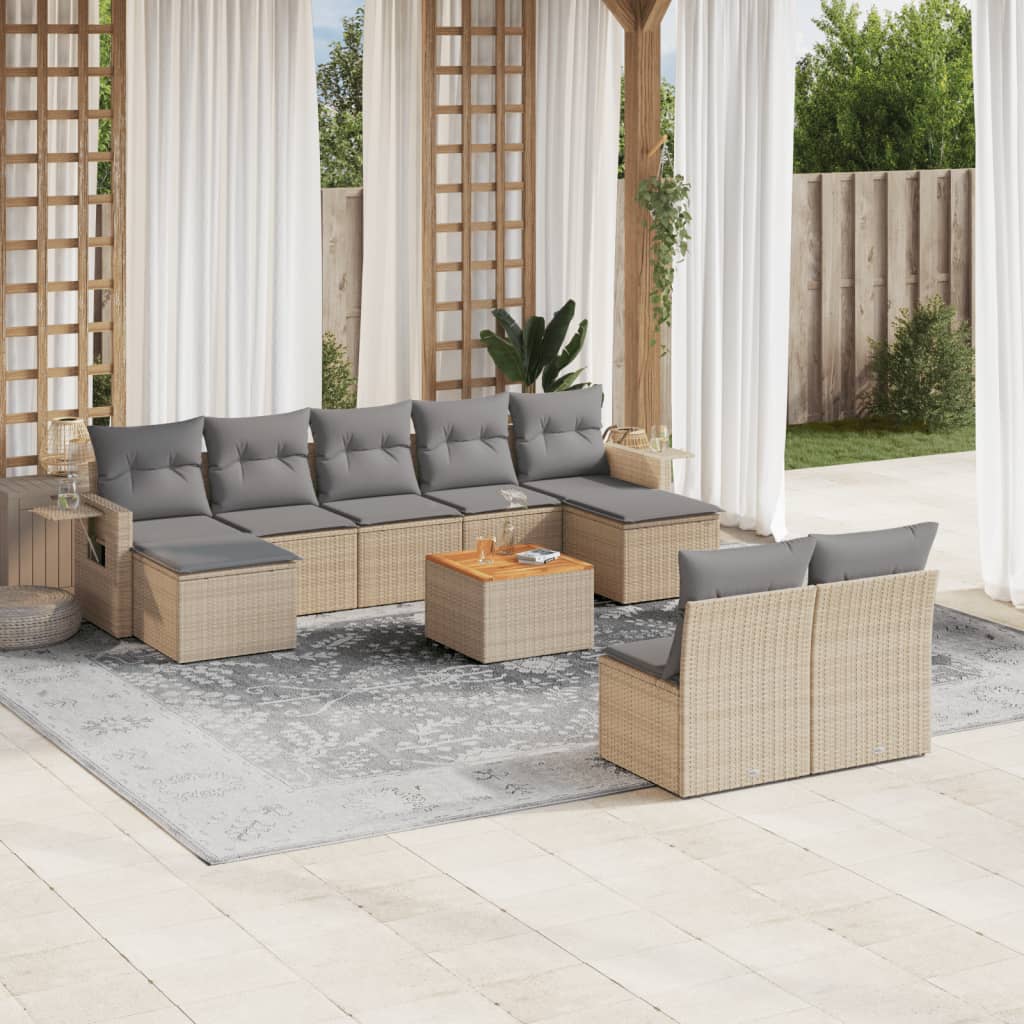 JUNG Vida 10-tlg. Garten-Sofagarnitur mit Kissen Beige Poly Rattan