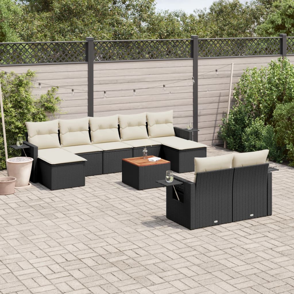 JUNG Vida 10-tlg. Garten-Sofagarnitur mit Kissen Schwarz Poly Rattan
