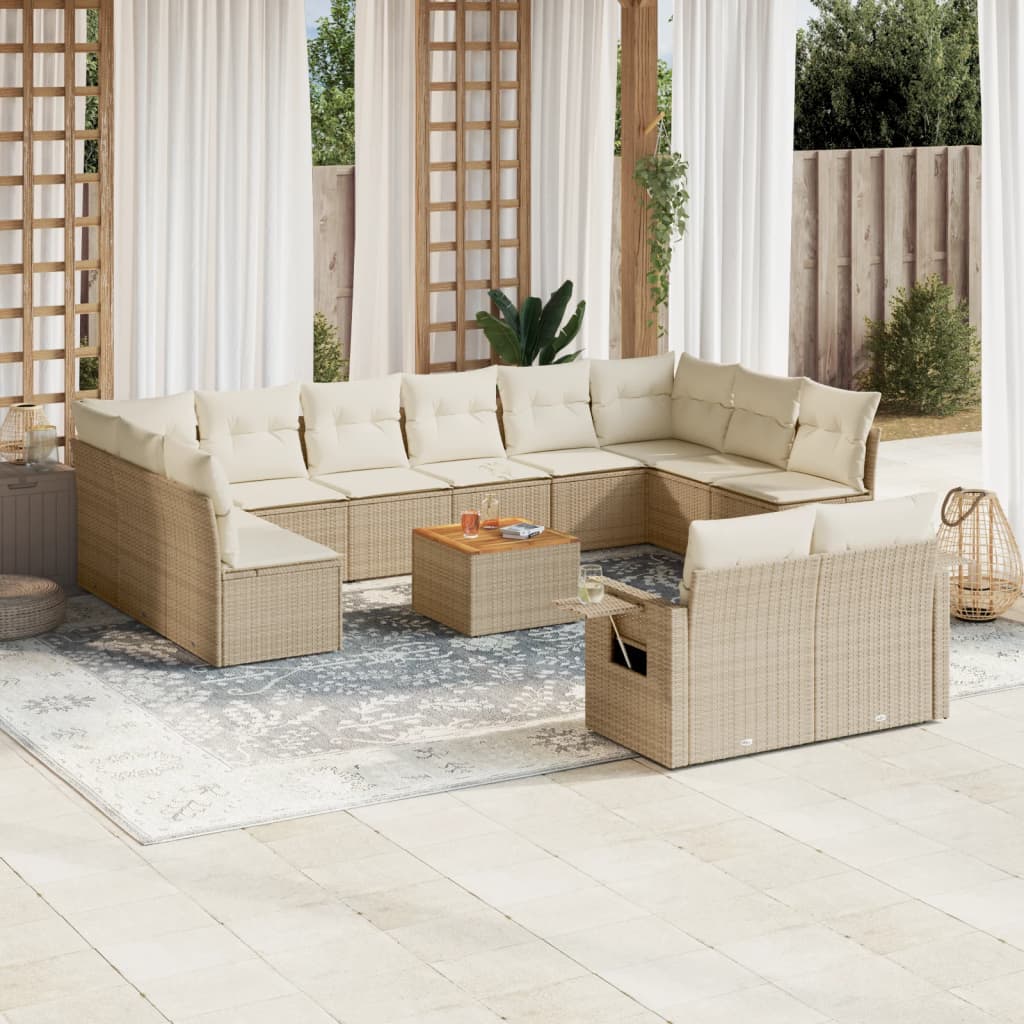 JUNG Vida 13-tlg. Garten-Sofagarnitur mit Kissen Beige Poly Rattan
