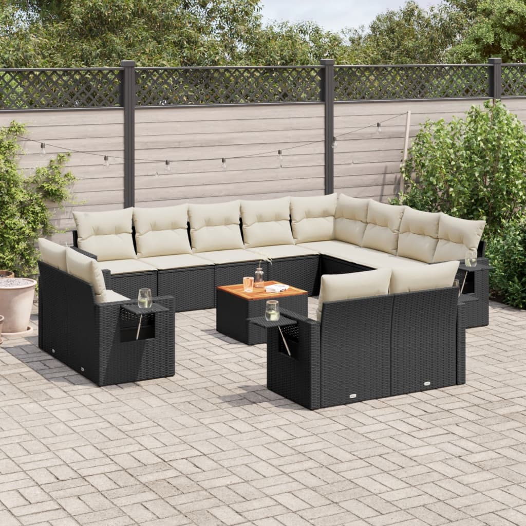 JUNG Vida 13-tlg. Garten-Sofagarnitur mit Kissen Schwarz Poly Rattan