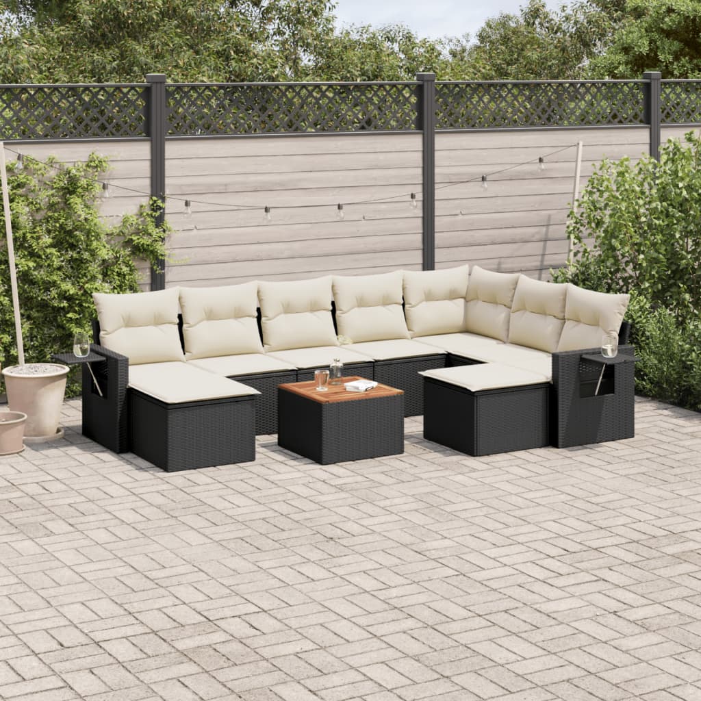 JUNG Vida 10-tlg. Garten-Sofagarnitur mit Kissen Schwarz Poly Rattan