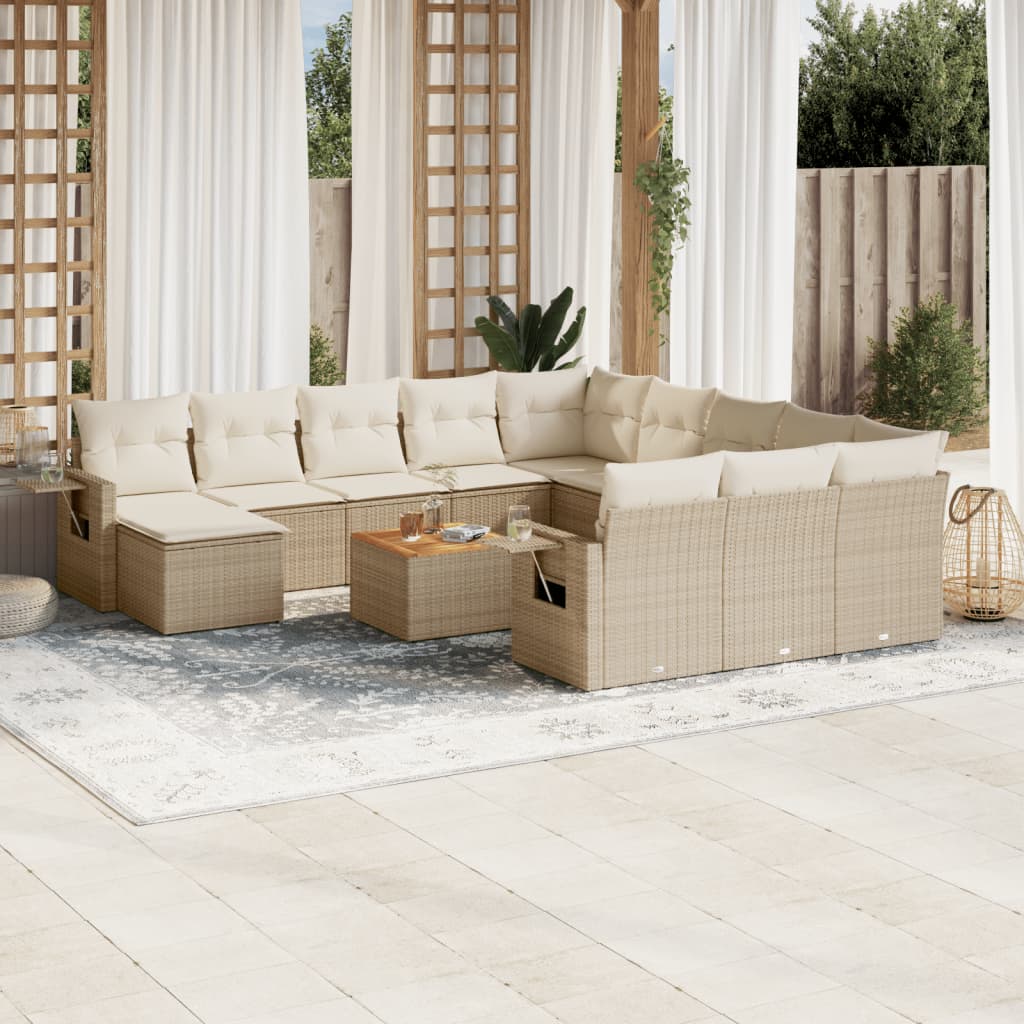 JUNG Vida 13-tlg. Garten-Sofagarnitur mit Kissen Beige Poly Rattan
