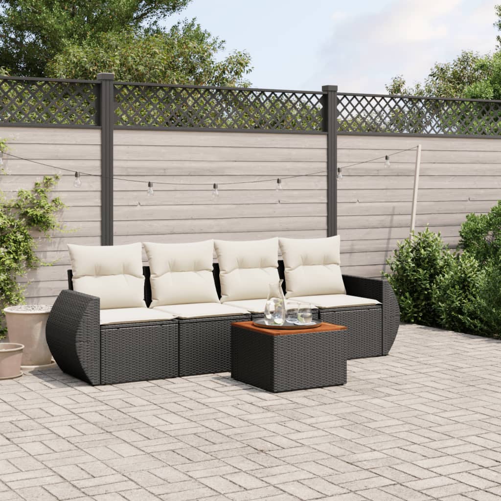 JUNG Vida 5-tlg. Garten-Sofagarnitur mit Kissen Schwarz Poly Rattan