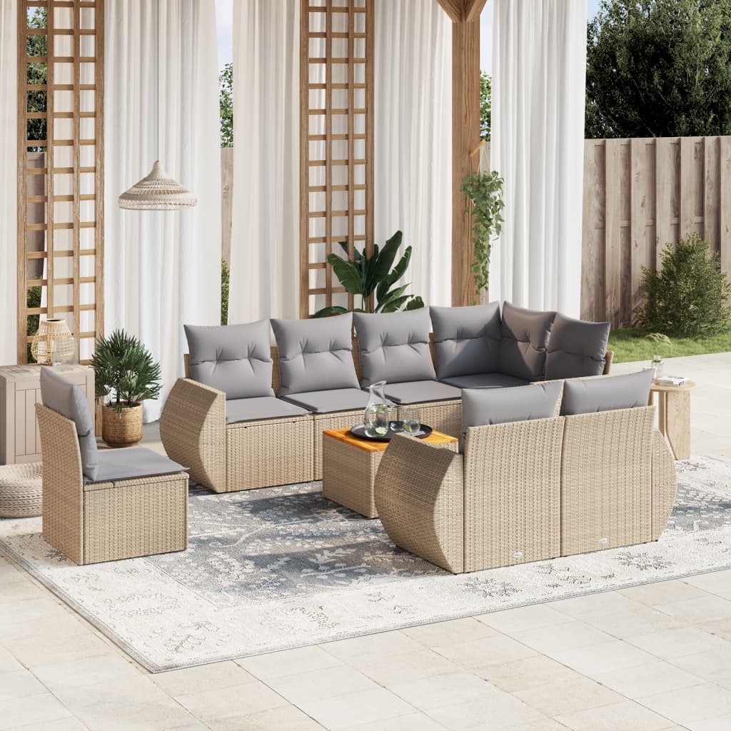 JUNG Vida 9-tlg. Garten-Sofagarnitur mit Kissen Beige Poly Rattan