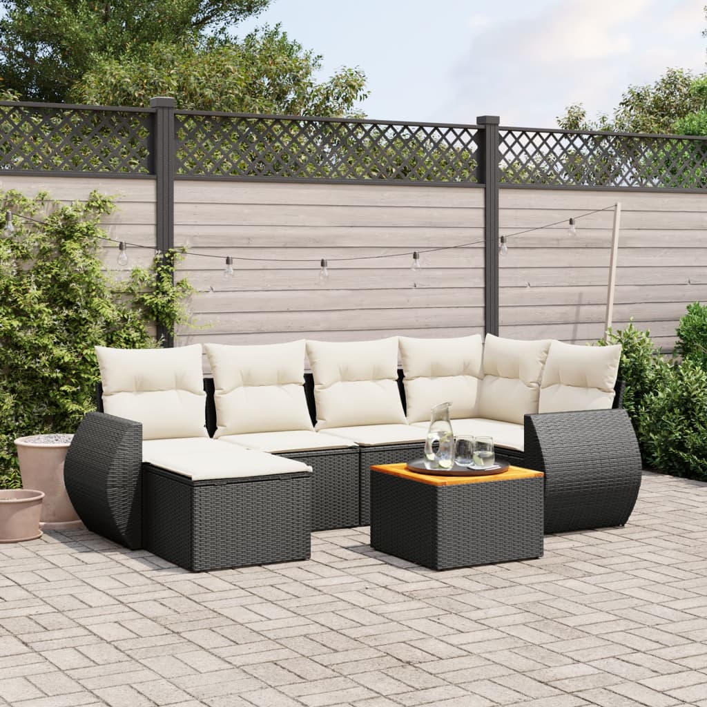 JUNG Vida 7-tlg. Garten-Sofagarnitur mit Kissen Schwarz Poly Rattan