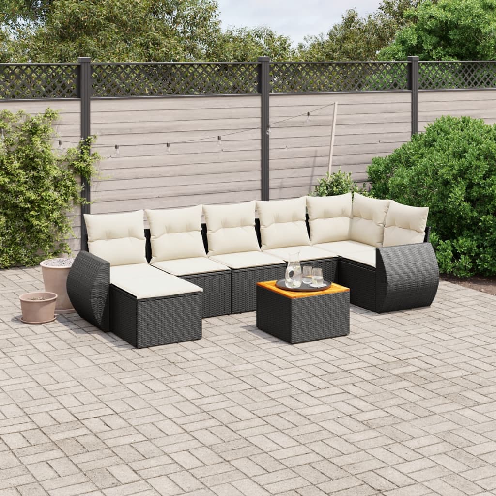 JUNG Vida 8-tlg. Garten-Sofagarnitur mit Kissen Schwarz Poly Rattan