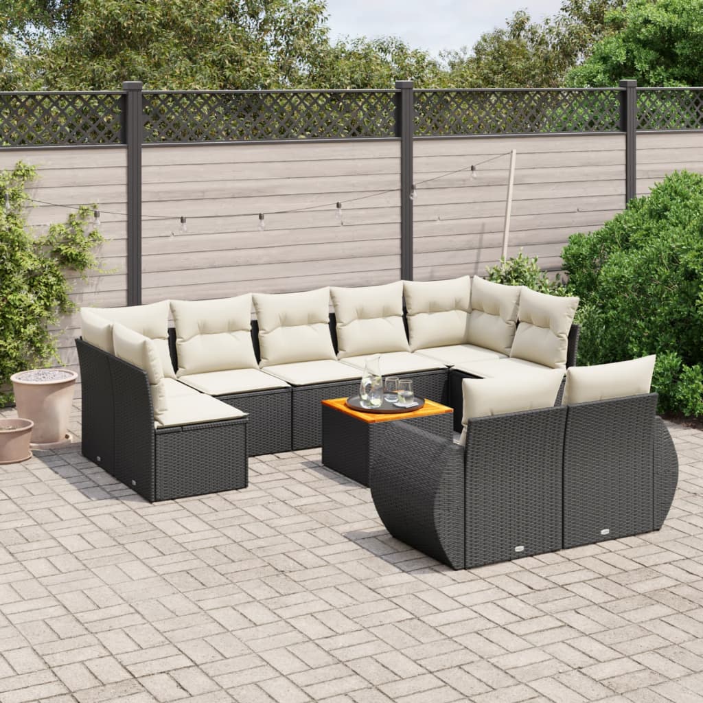 JUNG Vida 10-tlg. Garten-Sofagarnitur mit Kissen Schwarz Poly Rattan