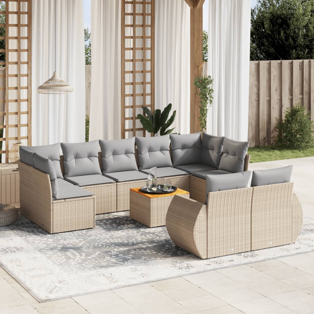 JUNG Vida 10-tlg. Garten-Sofagarnitur mit Kissen Beige Poly Rattan