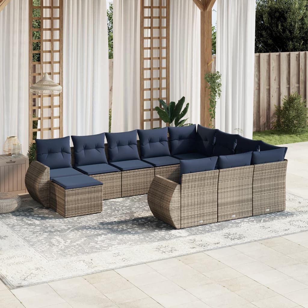 JUNG Vida 11-teiliges Gartensofa-Set mit Kissen, grau, Polyrattan