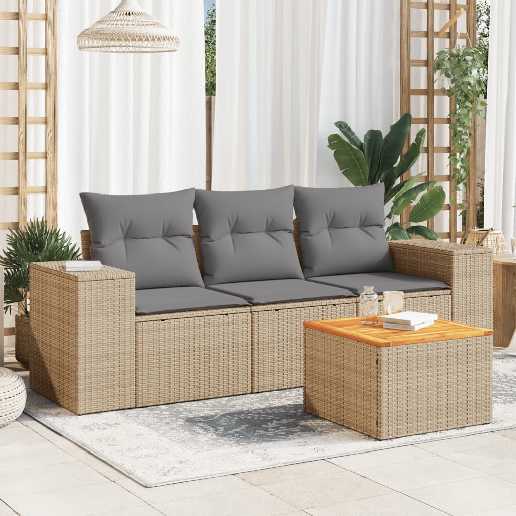 JUNG Vida 4-tlg. Garten-Sofagarnitur mit Kissen Beige Poly Rattan