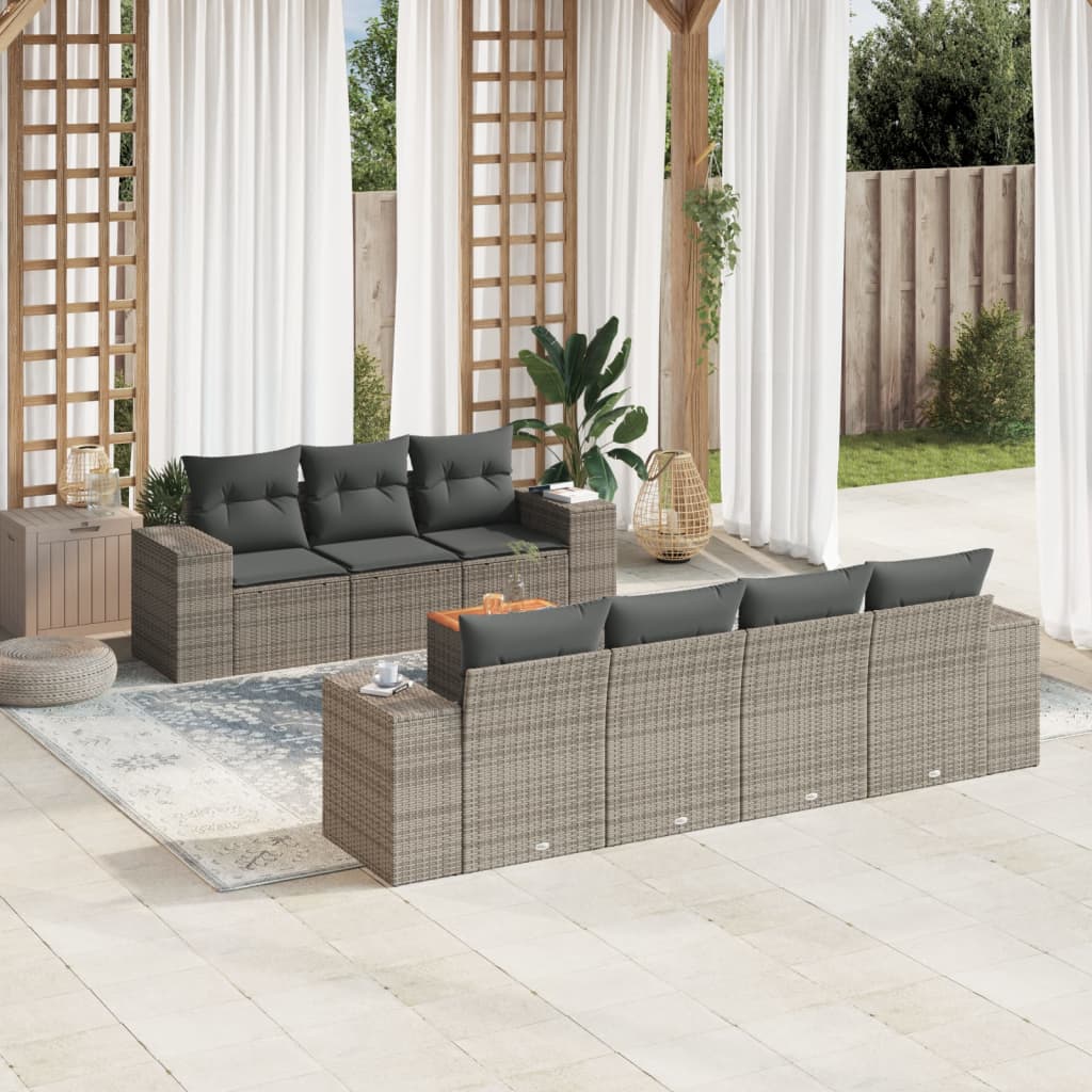 JUNG Vida 8-tlg. Garten-Sofagarnitur mit Kissen Grau Poly Rattan