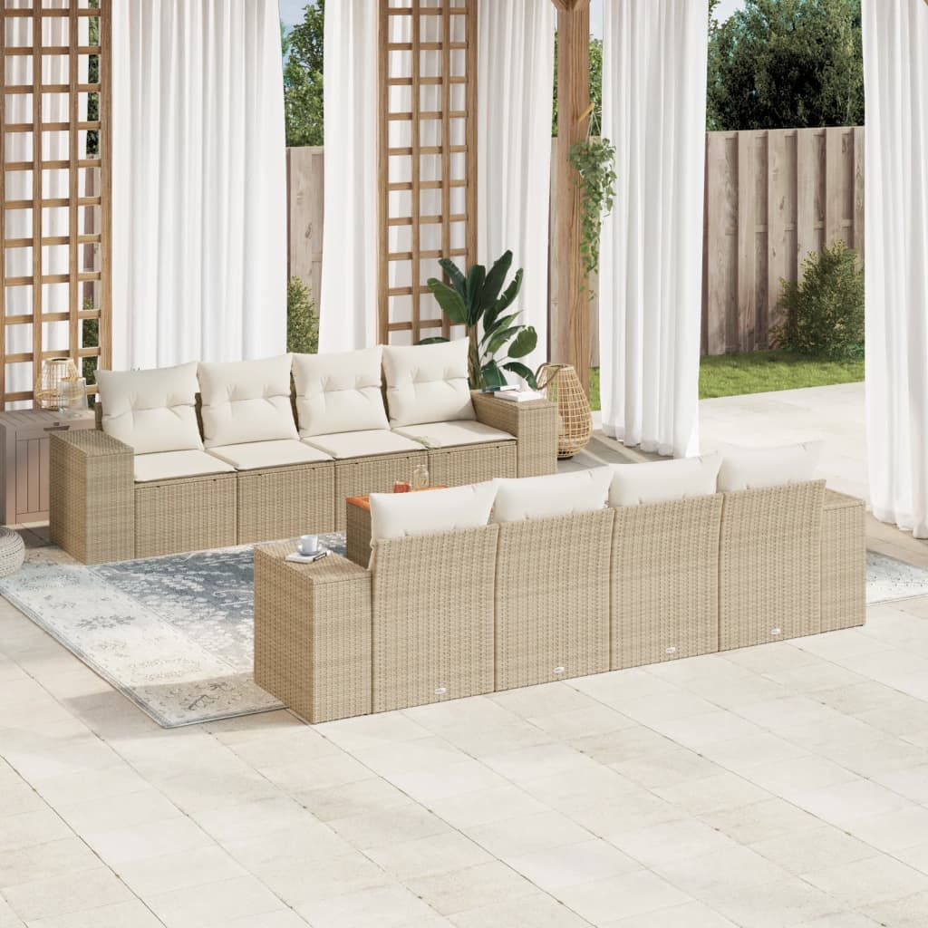JUNG Vida 9-tlg. Garten-Sofagarnitur mit Kissen Beige Poly Rattan
