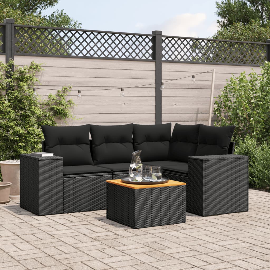 JUNG Vida 5-tlg. Garten-Sofagarnitur mit Kissen Schwarz Poly Rattan