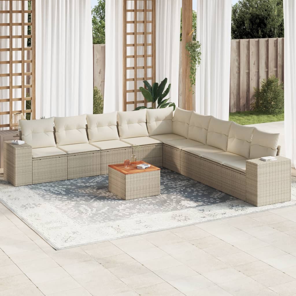 JUNG Vida 10-tlg. Garten-Sofagarnitur mit Kissen Beige Poly Rattan