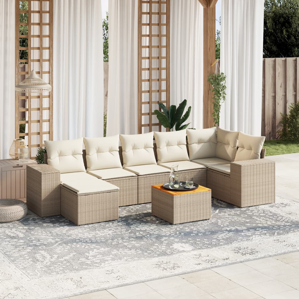 JUNG Vida 8-tlg. Garten-Sofagarnitur mit Kissen Beige Poly Rattan