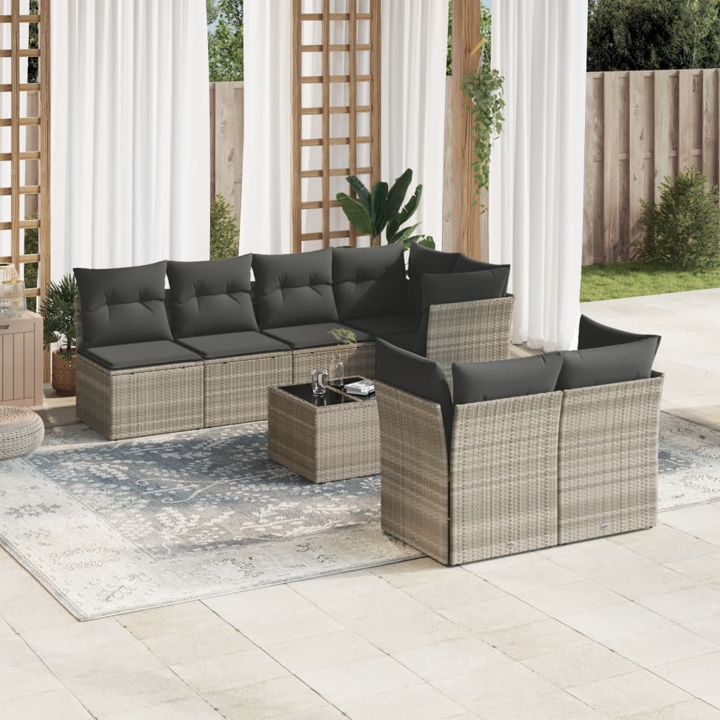 JUNG Vida 8-tlg. Garten-Sofagarnitur mit Kissen Hellgrau Poly Rattan