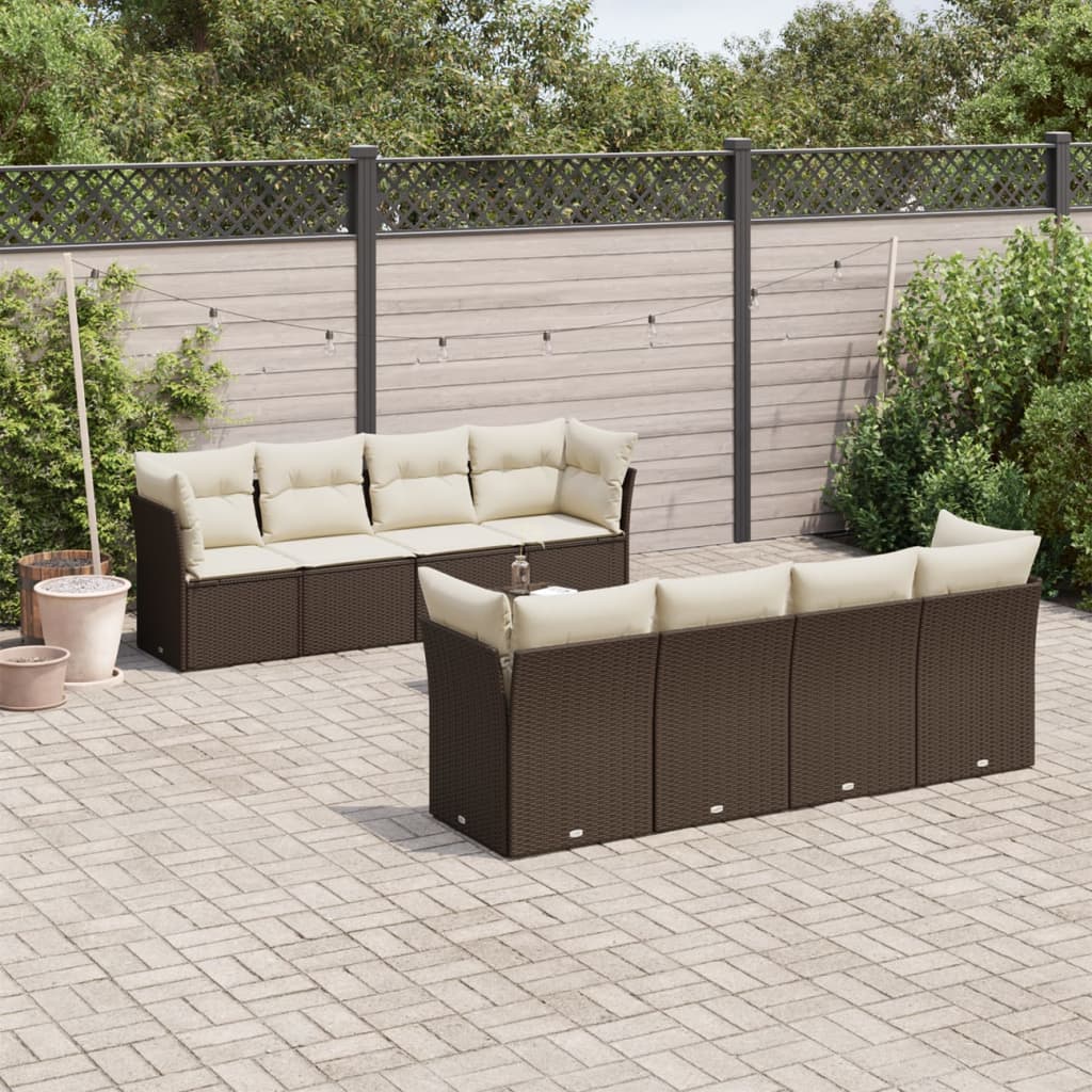 JUNG Vida 9-tlg. Garten-Sofagarnitur mit Kissen Braun Poly Rattan