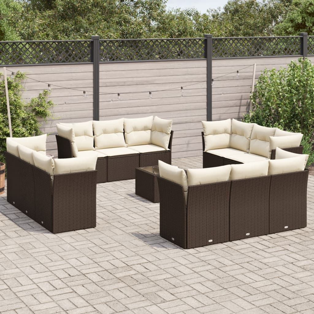 JUNG Vida 13-tlg. Garten-Sofagarnitur mit Kissen Braun Poly Rattan