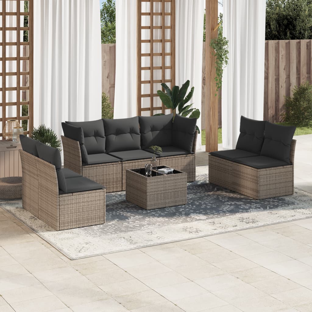JUNG Vida 8-tlg. Garten-Sofagarnitur mit Kissen Grau Poly Rattan