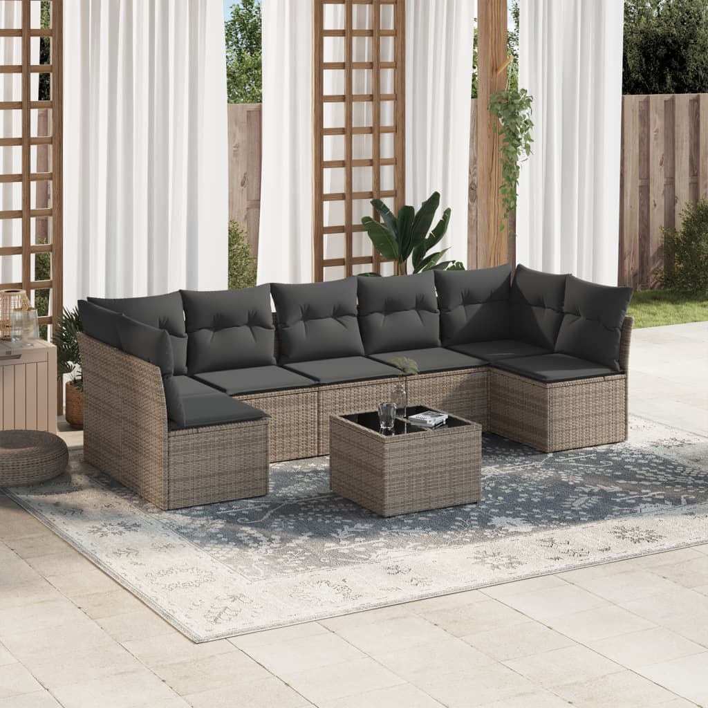 JUNG Vida 8-tlg. Garten-Sofagarnitur mit Kissen Grau Poly Rattan
