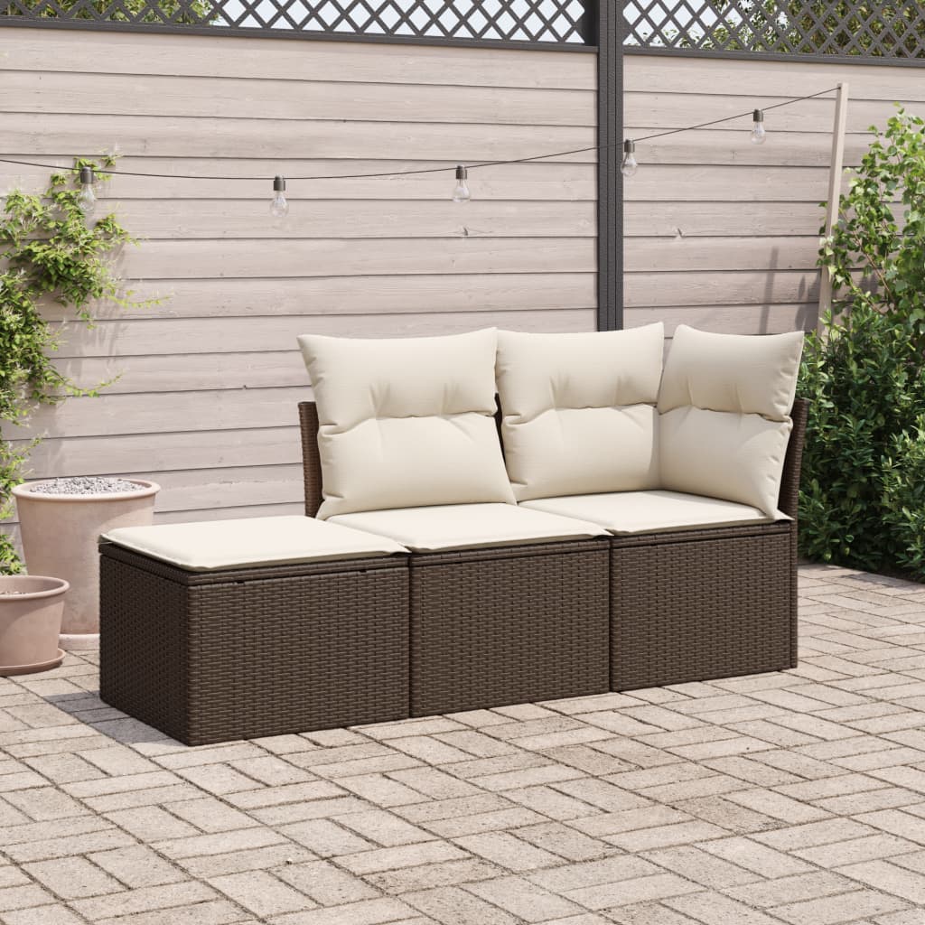 JUNG Vida 3-tlg. Garten-Sofagarnitur mit Kissen Braun Poly Rattan