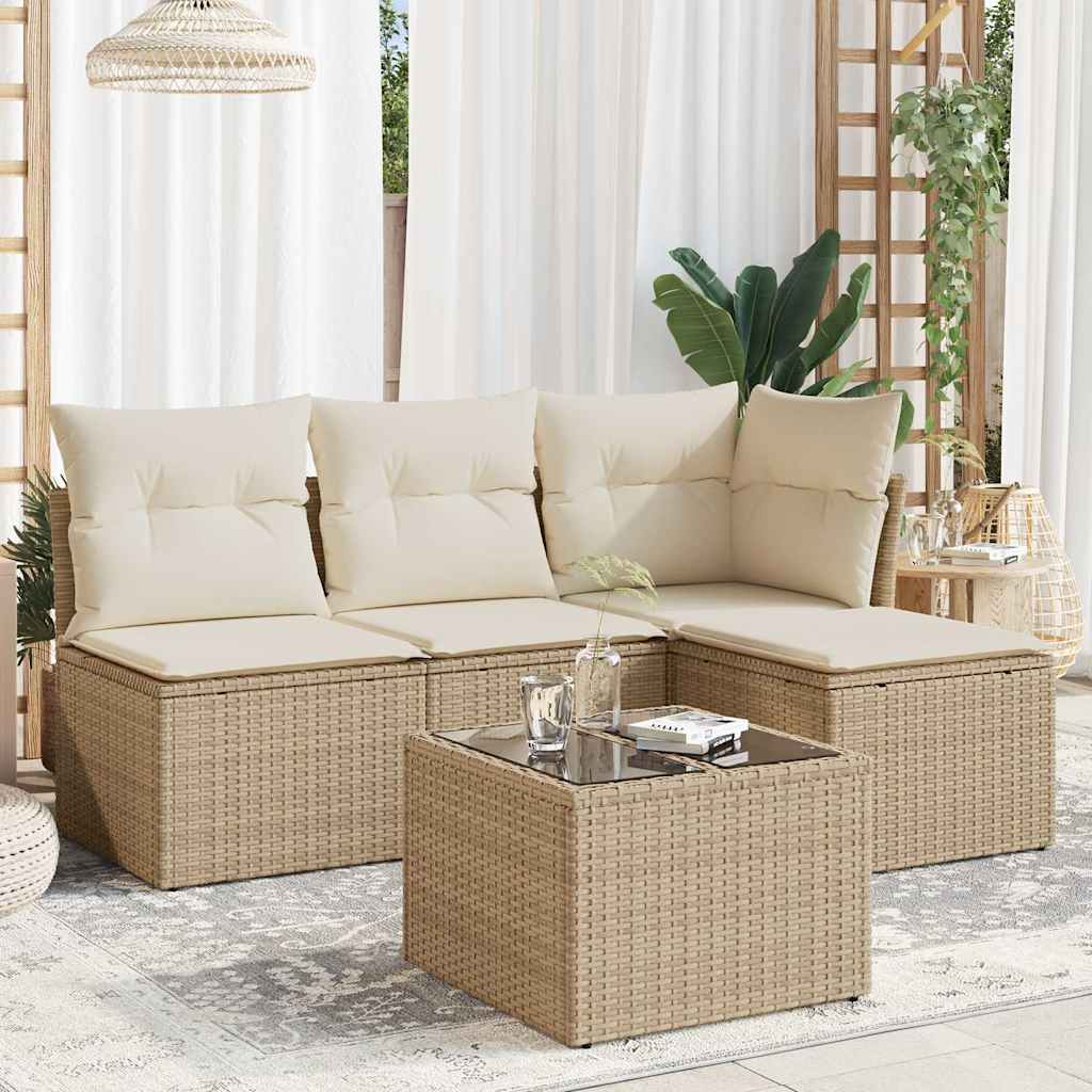 JUNG Vida 5-tlg. Garten-Sofagarnitur mit Kissen Beige Poly Rattan
