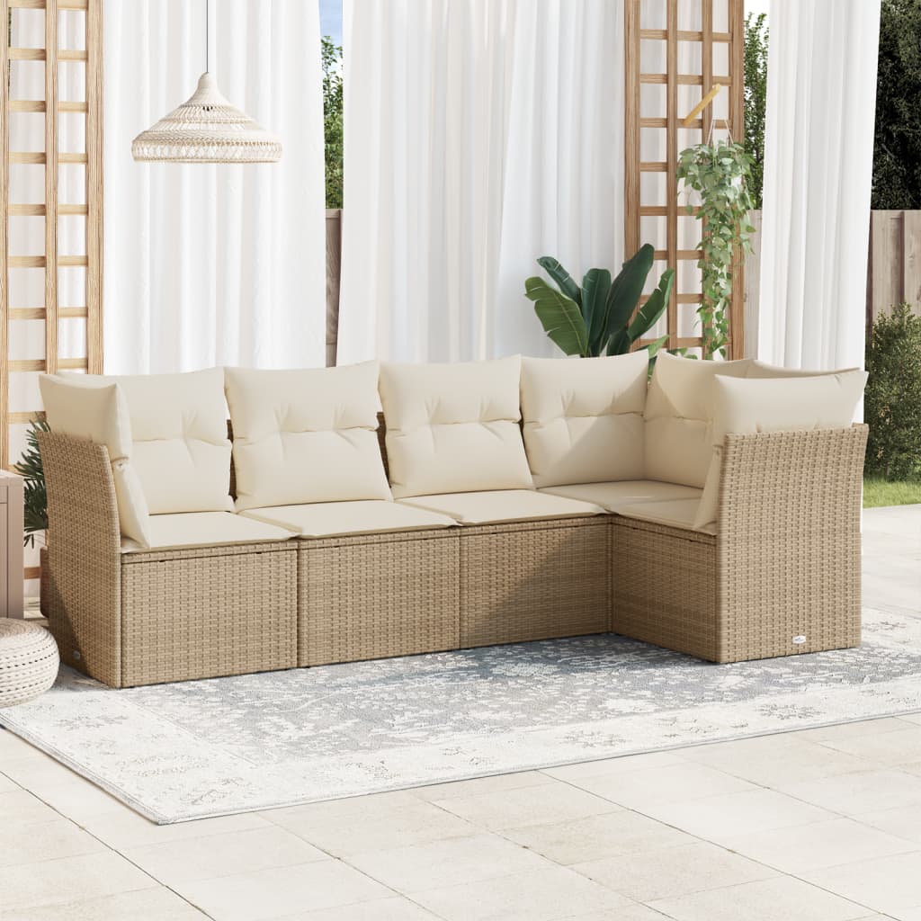 JUNG Vida 5-tlg. Garten-Sofagarnitur mit Kissen Beige Poly Rattan