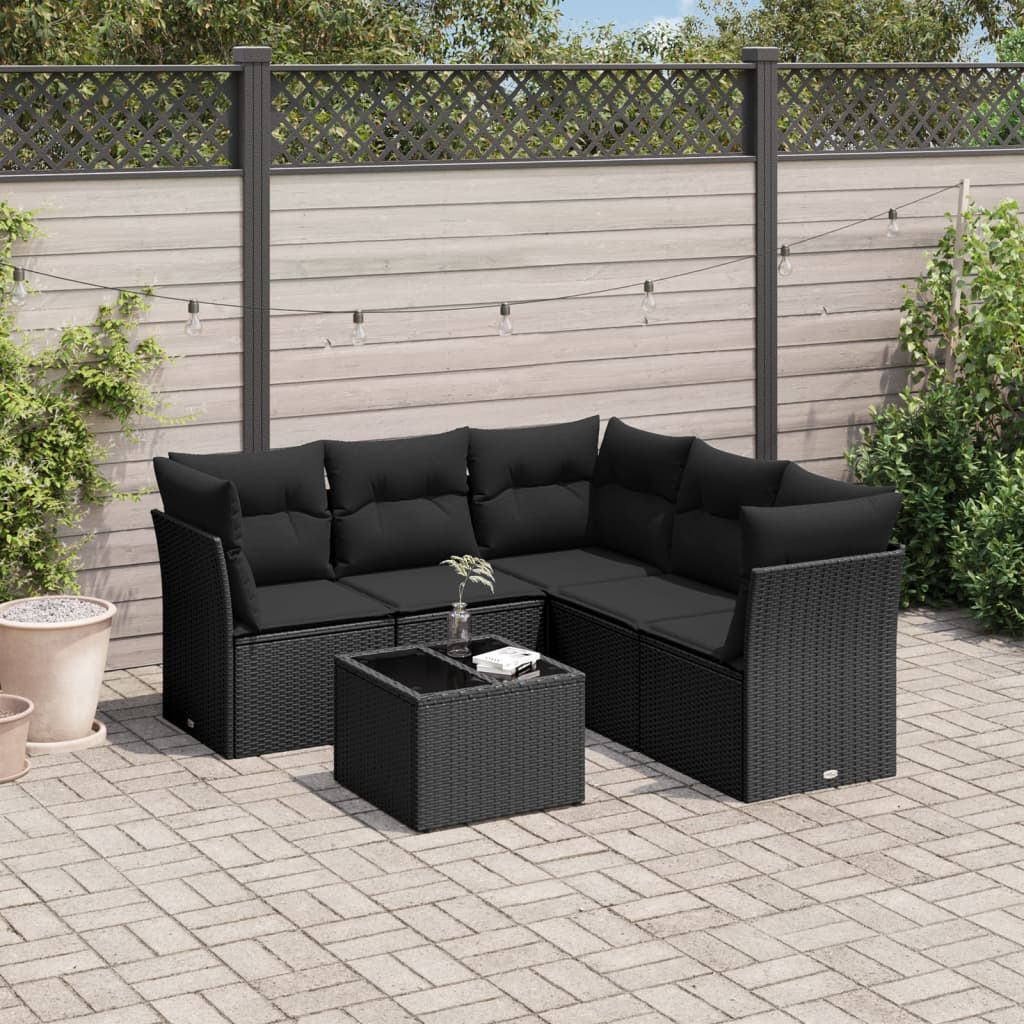 JUNG Vida 6-tlg. Garten-Sofagarnitur mit Kissen Schwarz Poly Rattan