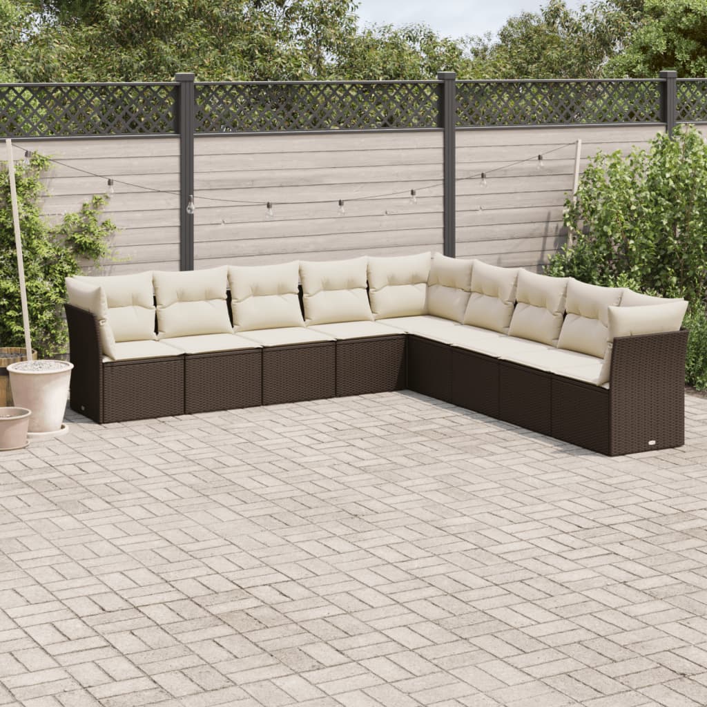 JUNG Vida 9-tlg. Garten-Sofagarnitur mit Kissen Braun Poly Rattan