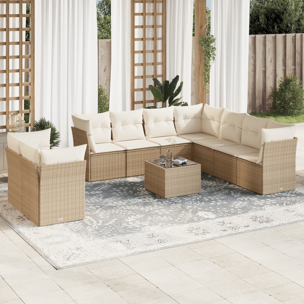 JUNG Vida 10-tlg. Garten-Sofagarnitur mit Kissen Beige Poly Rattan