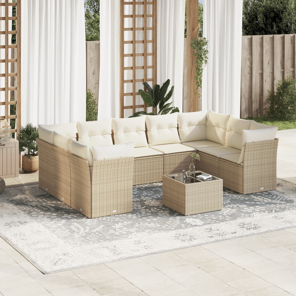 JUNG Vida 10-tlg. Garten-Sofagarnitur mit Kissen Beige Poly Rattan