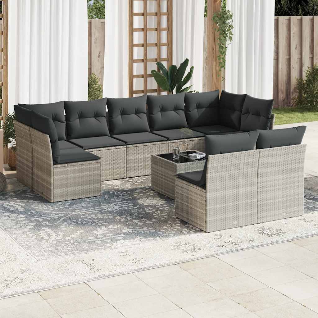 JUNG Vida 10-tlg. Garten-Sofagarnitur mit Kissen Hellgrau Poly Rattan