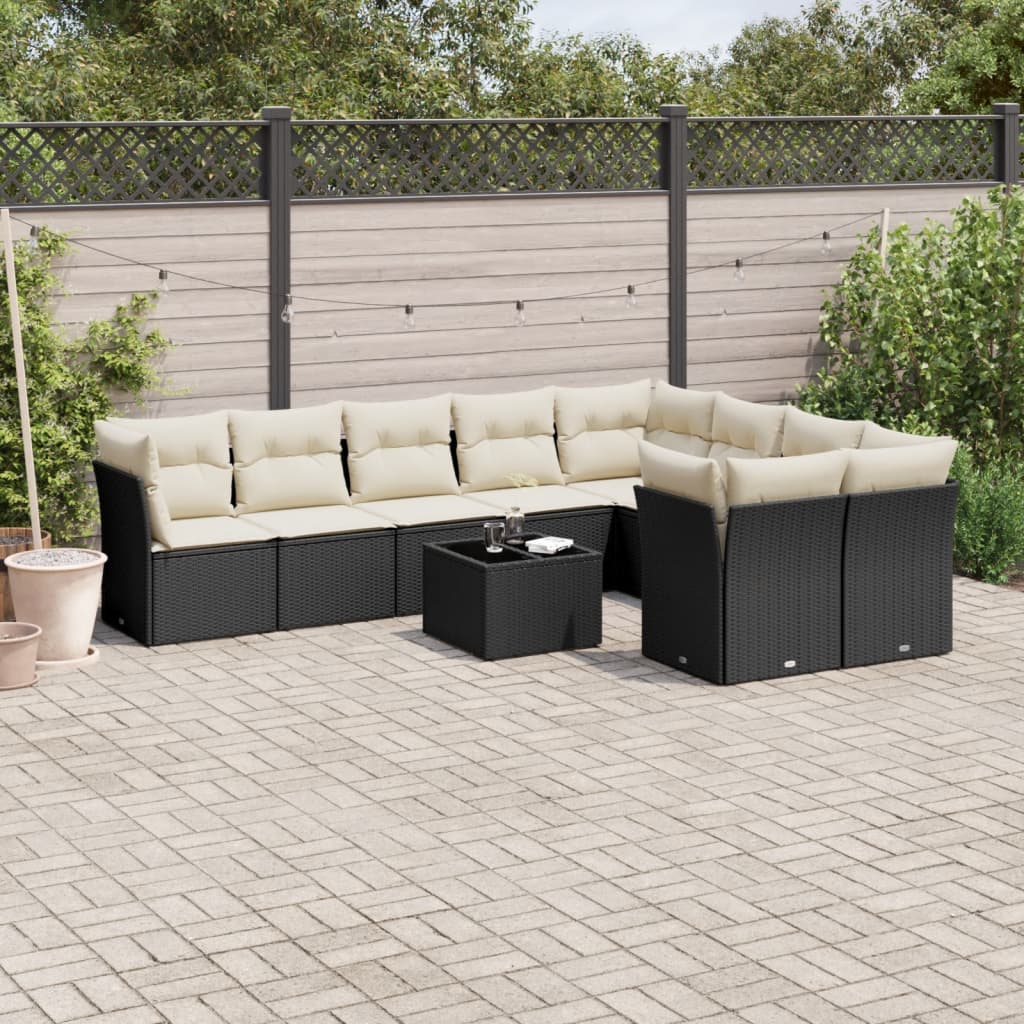 JUNG Vida 10-tlg. Garten-Sofagarnitur mit Kissen Schwarz Poly Rattan