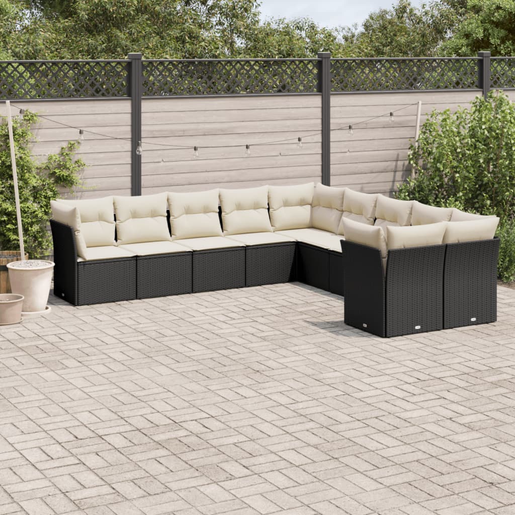 JUNG Vida 10-tlg. Garten-Sofagarnitur mit Kissen Schwarz Poly Rattan