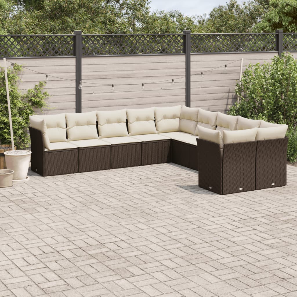 JUNG Vida 10-tlg. Garten-Sofagarnitur mit Kissen Braun Poly Rattan