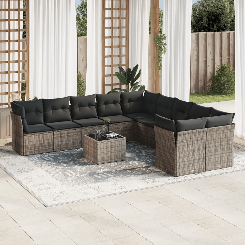 JUNG Vida 11-tlg. Garten-Sofagarnitur mit Kissen Grau Poly Rattan