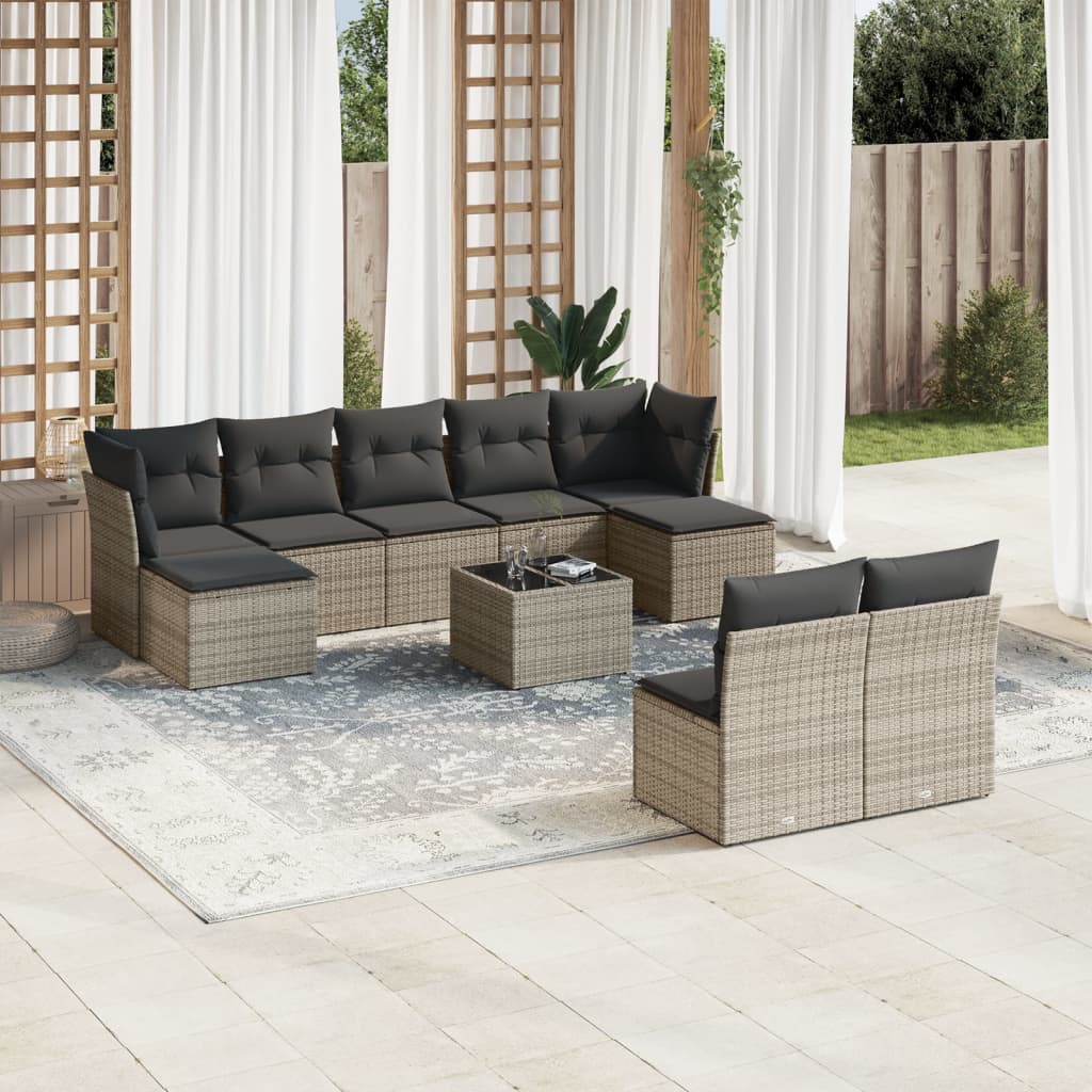 JUNG Vida 10-tlg. Garten-Sofagarnitur mit Kissen Grau Poly Rattan