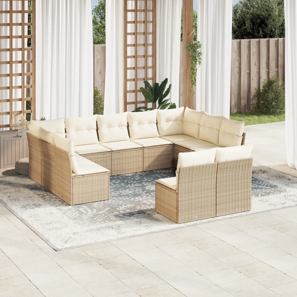 JUNG Vida 11-tlg. Garten-Sofagarnitur mit Kissen Beige Poly Rattan