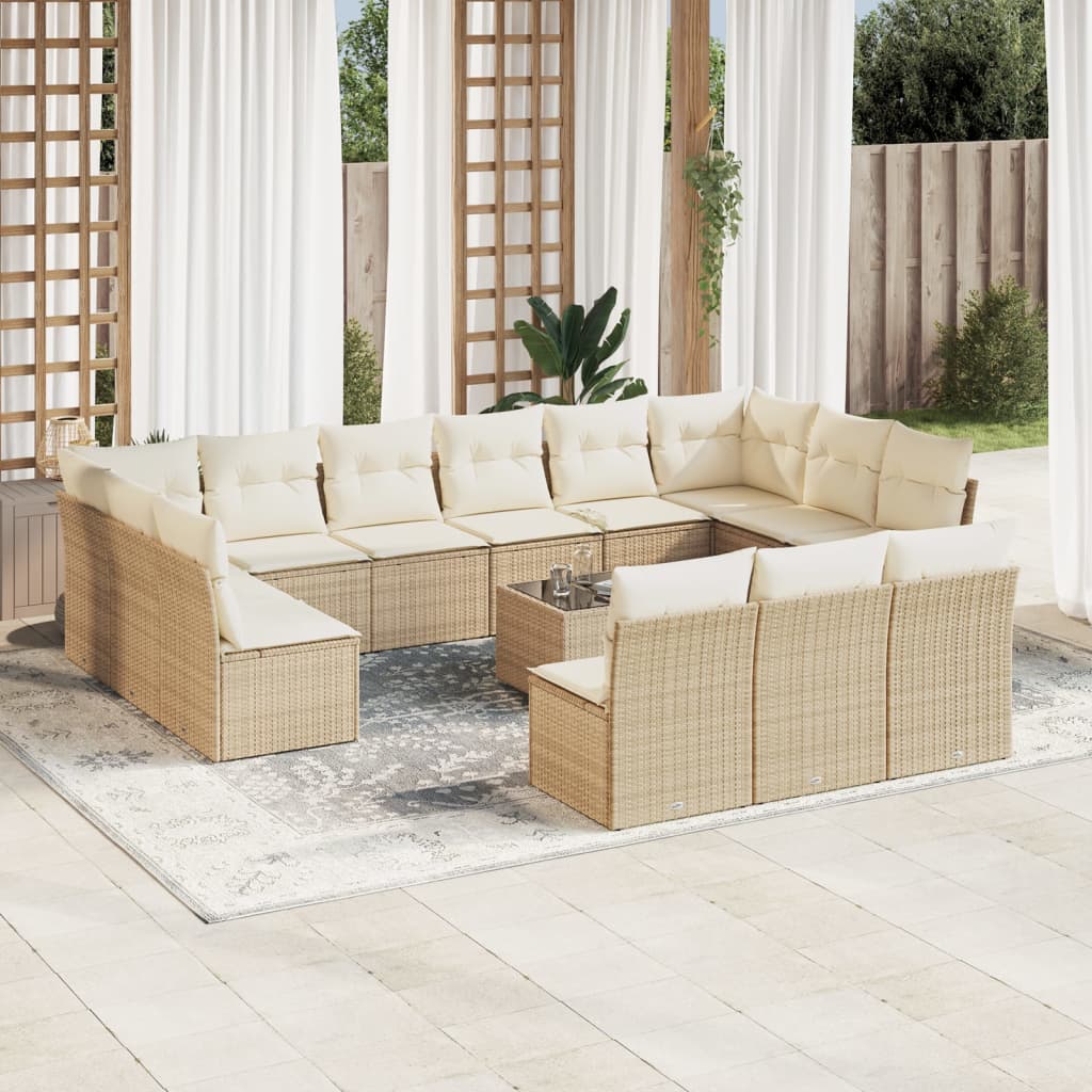 JUNG Vida 14-tlg. Garten-Sofagarnitur mit Kissen Beige Poly Rattan