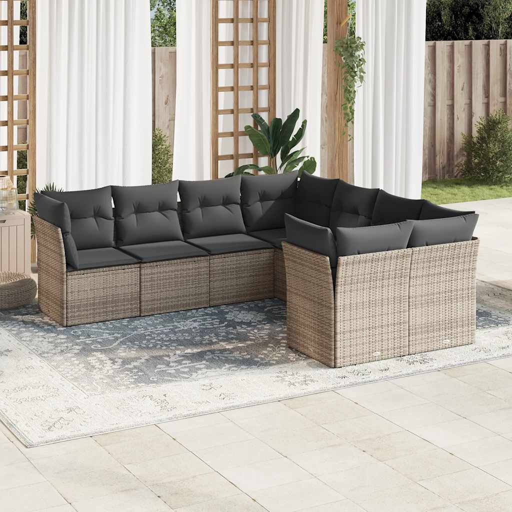 JUNG Vida 8-tlg. Garten-Sofagarnitur mit Kissen Grau Poly Rattan